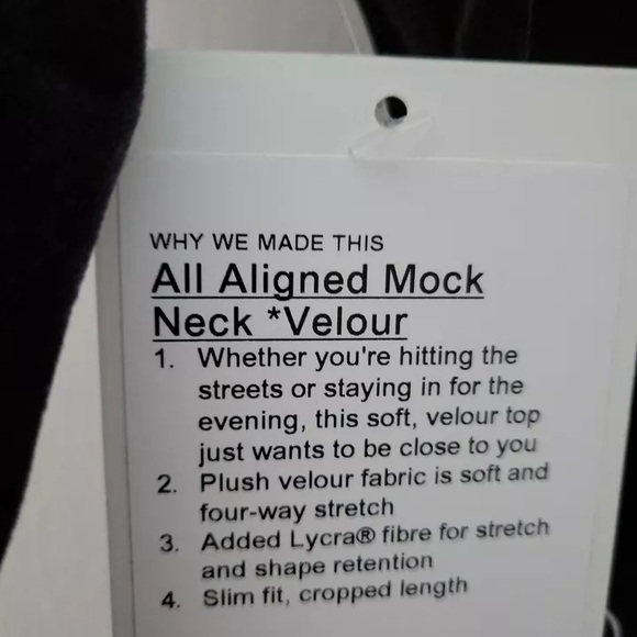 Lululemon - All Aligned long sleeved - mock neck, black crushed velour, Size 12 - Picture 4 of 6